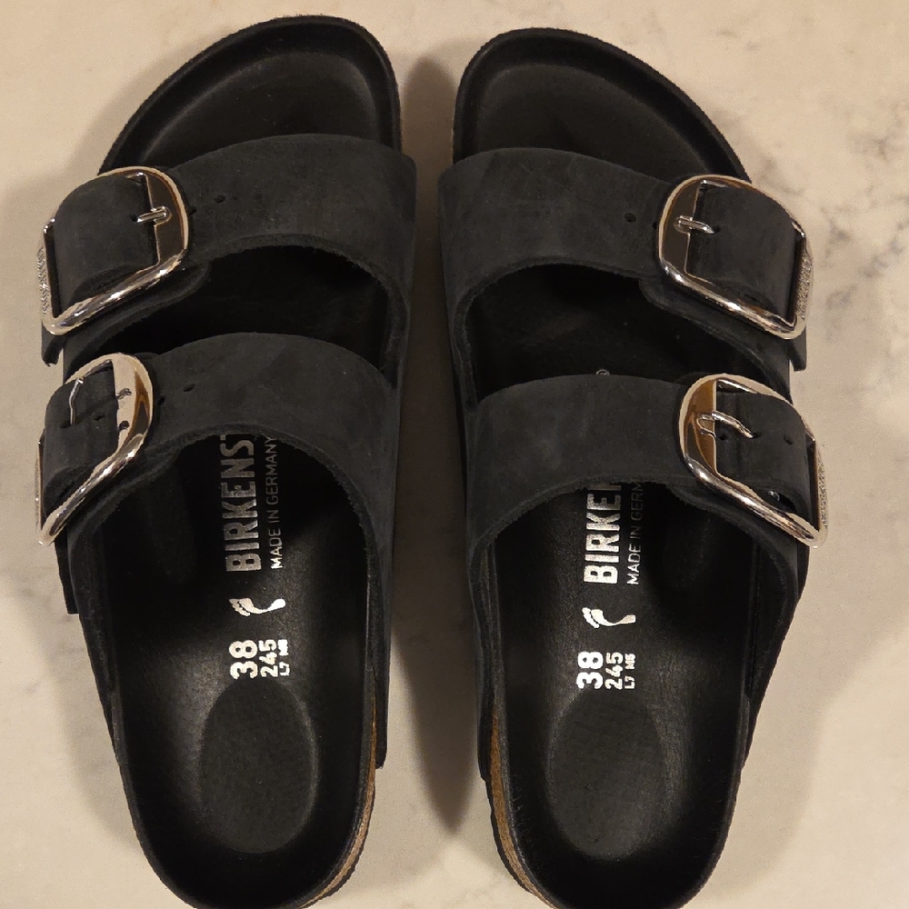 Birkenstock Dark Navy Sandals with Silver Buckles